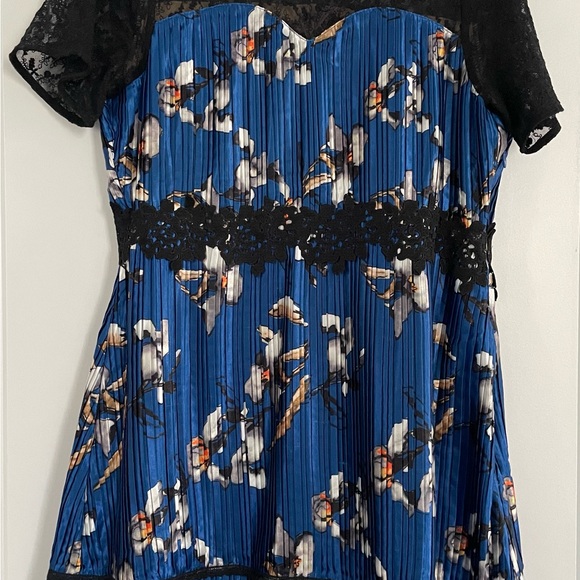 Foxiedox Blue and Black Lace Floral Mini Dress Foxiedox Blue and Black Lace Floral Mini Dress